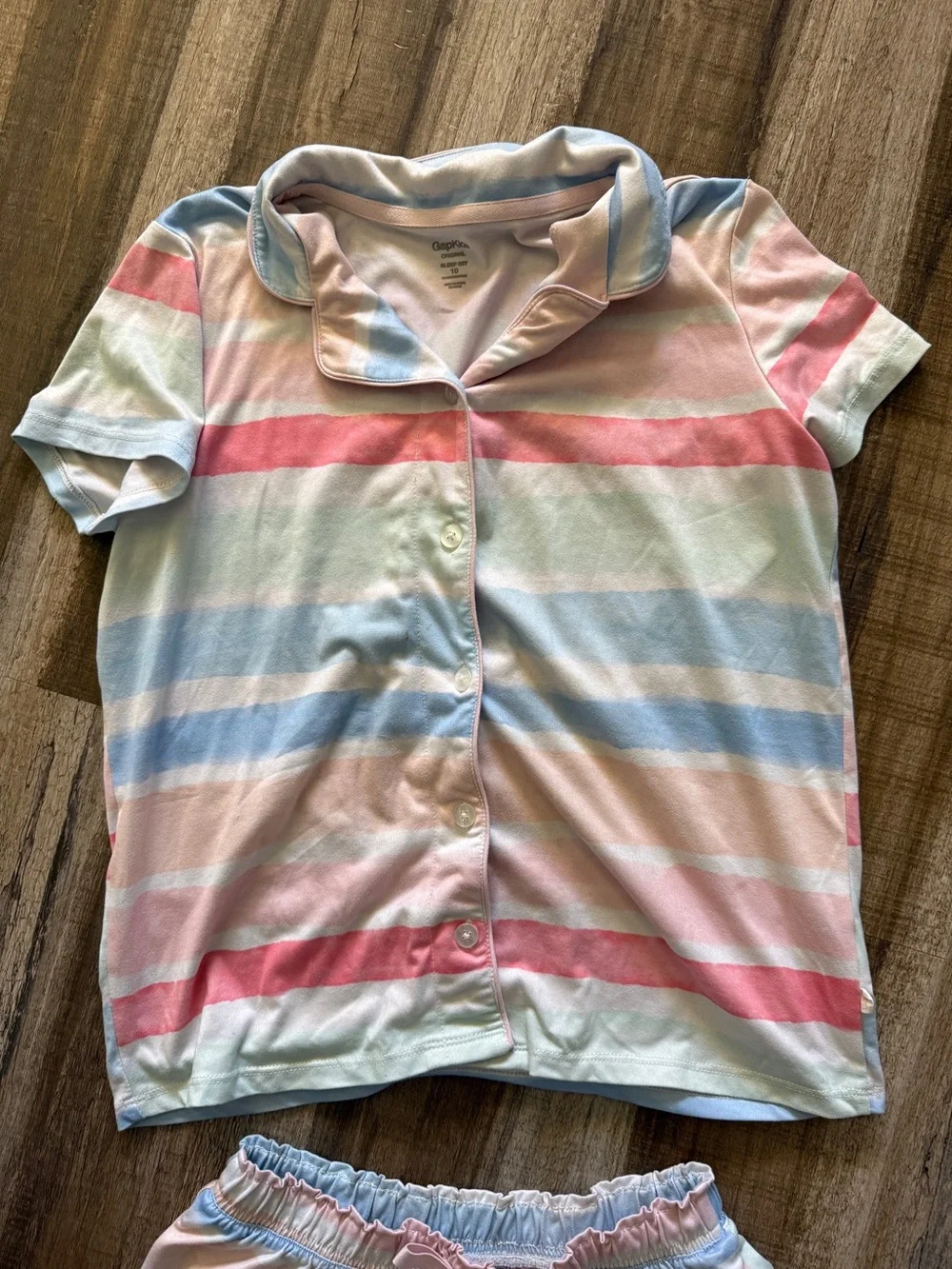 Gap Kids Girls Pastel Stripe Pajama Set Short Sleeve Shorts Size 10